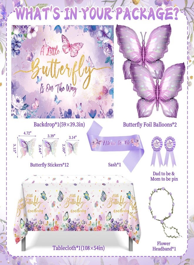 Fantspati Butterfly Baby Shower Decorations, Baby Girl Shower Decorations A Little Butterfly Is On The Way Backdrop Sash Tablecloth Cake Toppers Stickers Pink Purple Balloons Baby Boxes Baby Shower Girl Decor - Image 2
